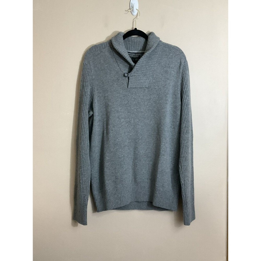 Banana Republic Mens Italian Yarn Wool Blend Sweater L Grey Minimalist Preppy